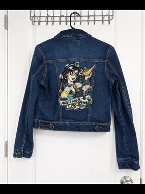 Wax Jean Dark Blue Denim Jacket with Colorful Graphic